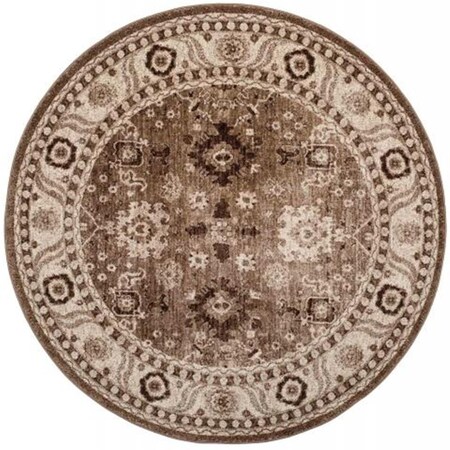 Flowers First 6 ft. 7 in. x 6 ft. 7 in. Round Vintage Hamadan Power Loomed Round Rug, Taupe FL1868200